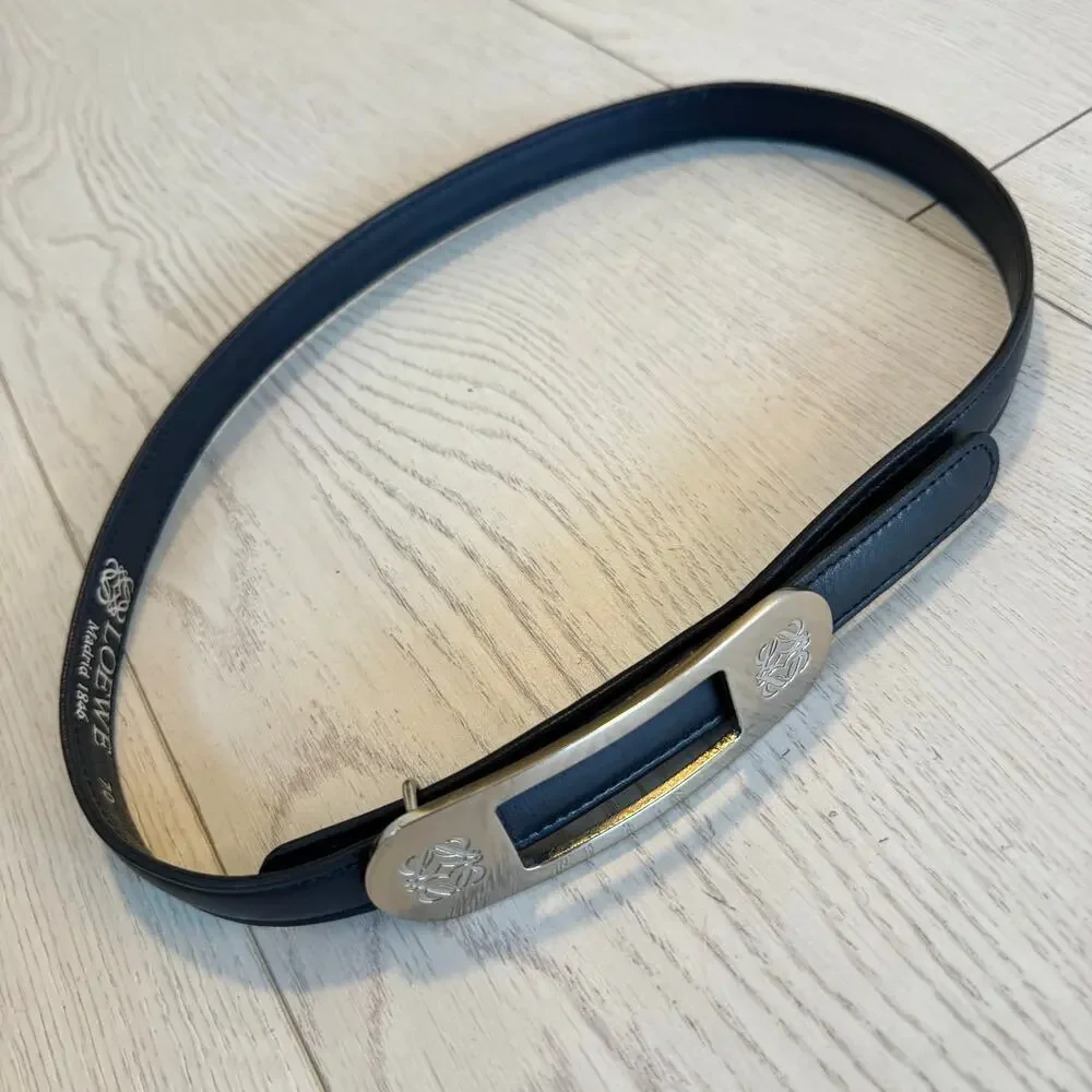 LOEWE calf leather Anagram logo Silver buckle belt Size 70 Spain Luxury Designer